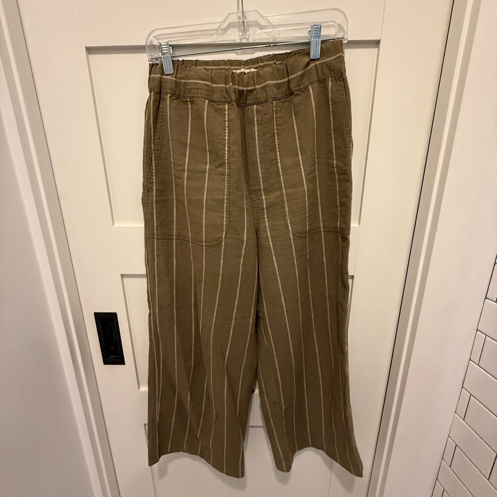 Madewell women’s linen-cotton Huston Pull on Crop Pants in Stripe size small